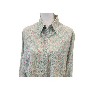 Vintage 80s United Colors of Benetton Mens Floral Pink Green Button Up Shirt
