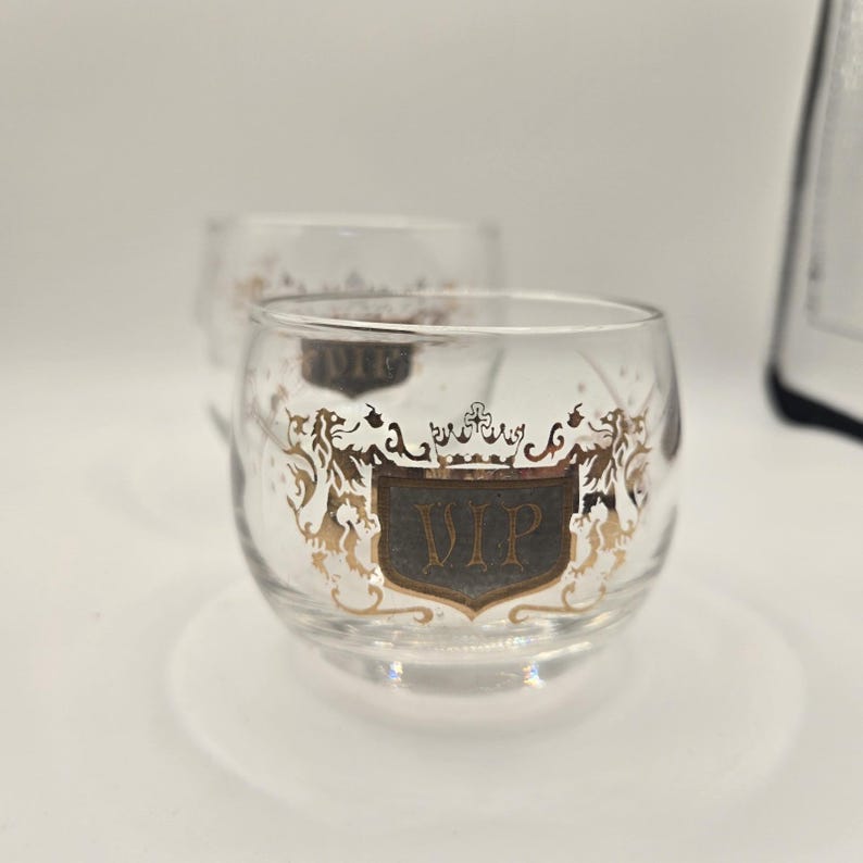 Glass Set Vip Vintage MCM VIP Roly Poly Cocktail Glasses Set Barware Black Gold - Etsy