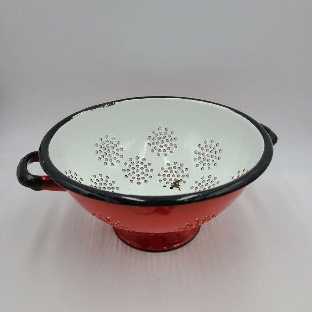 Vintage Red Black Enamel Enamelware Colander Strainer Farmhouse - Etsy