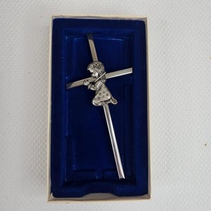 Vintage Silver Cross Praying Girl Wall Hanging Religious 6&quot; Catholic First Commu