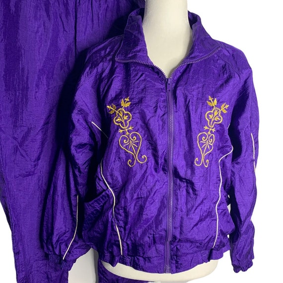 Vintage Nylon Track Jacket Pants Set L Purple Lin… - image 2