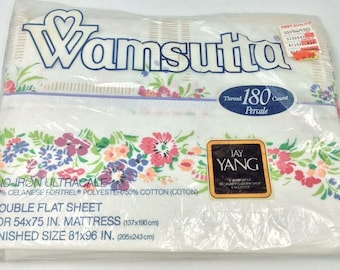 Vintage Wamsutta Weiß Floral Voll Doppel Flaches Blatt Mai Morgen Jay Yang