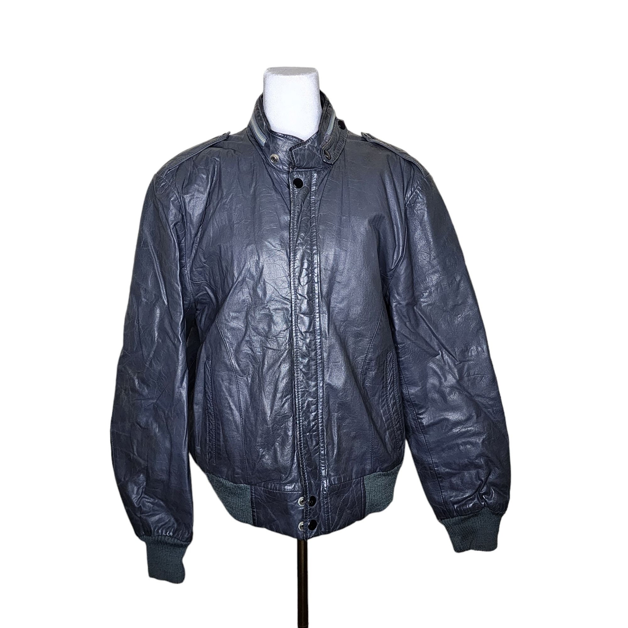 Vintage 80s Cafe Racer Leather Bomber Jacket Mens Size M Gray - Etsy Vintage 80s Cafe Racer Leather Bomber Jacket Mens Size M Gray - Etsy