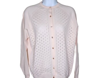 Vintage 80s Cardigan Sweater Womens Size L Pink Pastel Pinup Academia Preppy