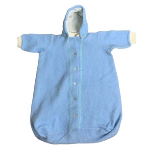 Vintage Ladybird Infant Bunting 0-12m Blue Fleece Stroller Sac Buttons Hooded