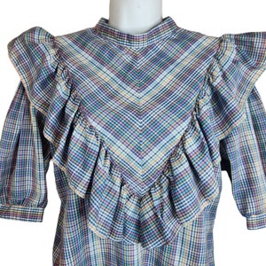 Vintage 80s Avante Rainbow Check Ruffle Western Blouse Shirt Top M Western