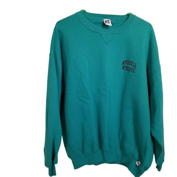 Vintage 80s Russell Athletic Mens Sweatshirt Teal Green XXL