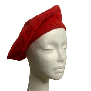 Vintage Carson Pirie Scott Beret Hat One Size Red Lambswool Angora Rabbit Knit