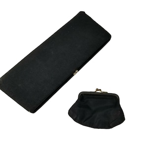 Conjunto de bolso de mano negro estilo cartera de mujer vintage de los años 80, monedero negro, estilo formal