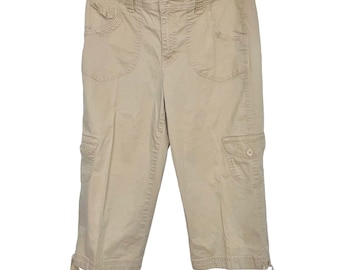 Pantalones cargo capri vintage Y2K para mujer, talla 12, color beige, caqui y pierna recta