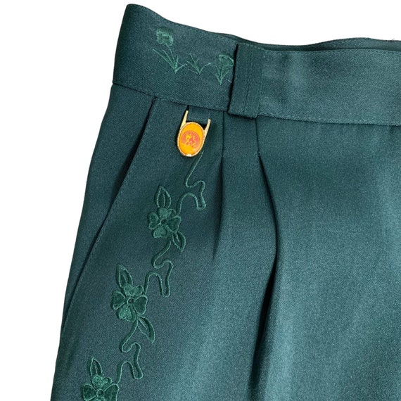 Vintage 70s High Waisted Embroidered Pants S Gree… - image 3