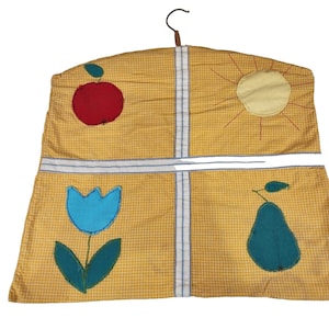 Vintage 60s Fabric Clothes Pin Bag Holder Hanger Orange Yellow Red