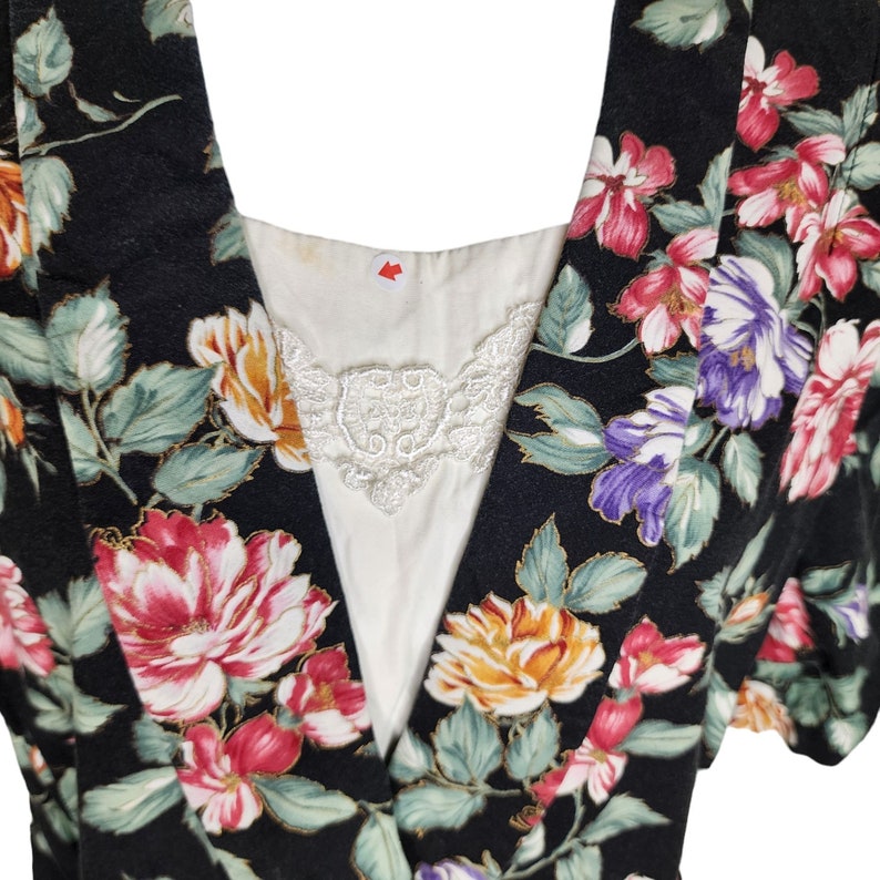 Vintage 80s Modest Shirt Dress Womens Size S Black Floral Church ...