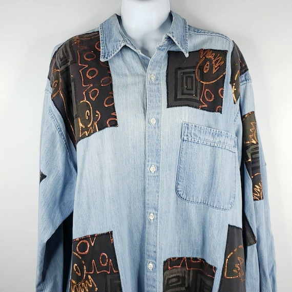 Vintage 90s Womens L Denim Blue Jean Shirt Oversiz