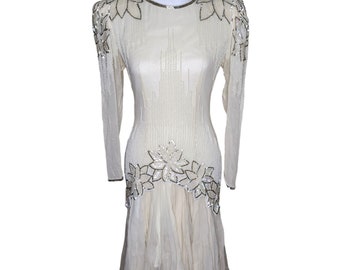 Abito vintage in seta con perline anni '80: Destinee Formal, taglia 4