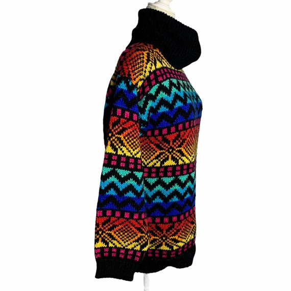 Vintage Pullover Turtleneck Ski Sweater M Rainbow… - image 5