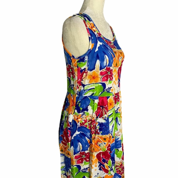 Vintage 80s Midi Tank Top Dress S Tropical Floral… - image 3
