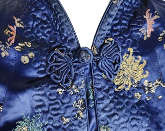 Vintage Peony Traditional Chinese Jacket Frog Buttons Womens