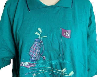 Vintage Nordische Reflections Golf T-Shirt XL Grüne Kragen Kurzarm Grafik