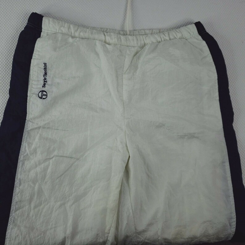 Vintage 90s Sergio Tacchini Nylon Joggers Track Pants 44 EU XL US White Blue