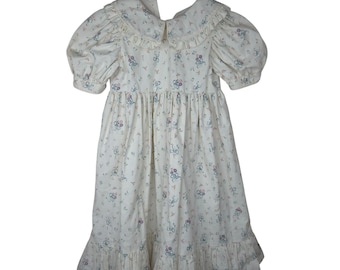 Vintage 90er Jahre Daisy Kingdom Kleid Mädchen Gr. 38 bescheidene Floral Bänder mit Puffärmeln