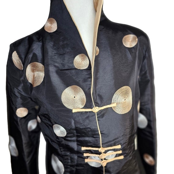 Vintage 90s Chinese Silk Jacket Womens Size M Bla… - image 2