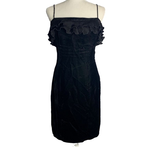 Vintage 80s Gunne Sax Velvet Sheath Dress S Black… - image 2