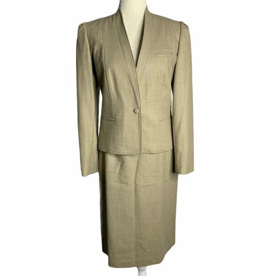 Vintage 60s Wool Skirt Suit XS Beige Fully Lined … - image 3