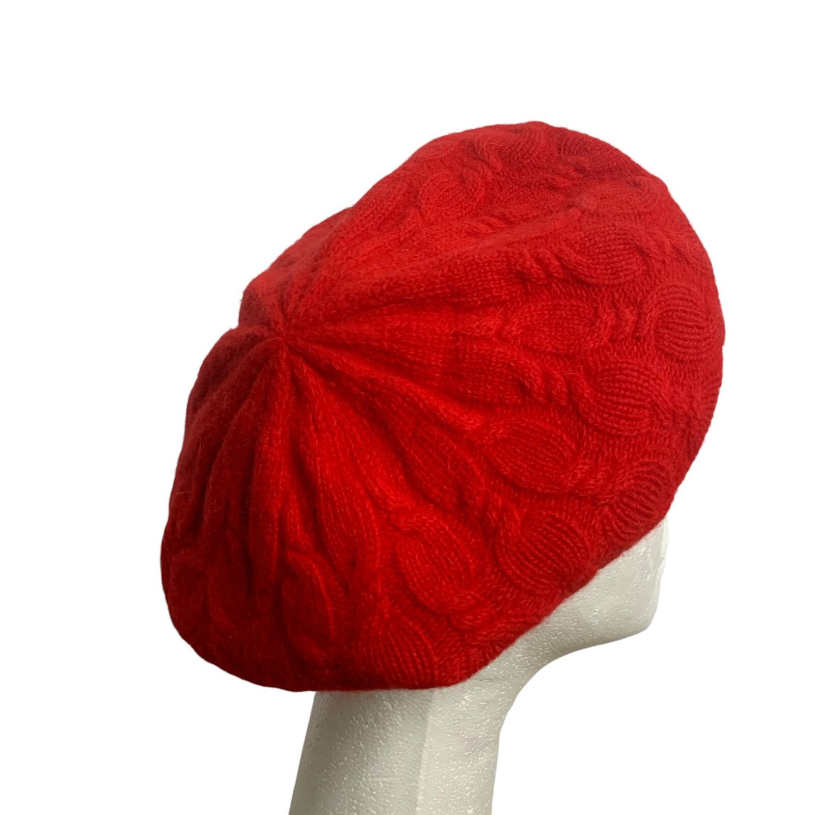 Vintage Carson Pirie Scott Beret Hat One Size Red Lambswool Angora Rabbit Knit Disney Cakeworthy Minnie Snowman Winter Sherpa Ear Adult Hat  main image 4