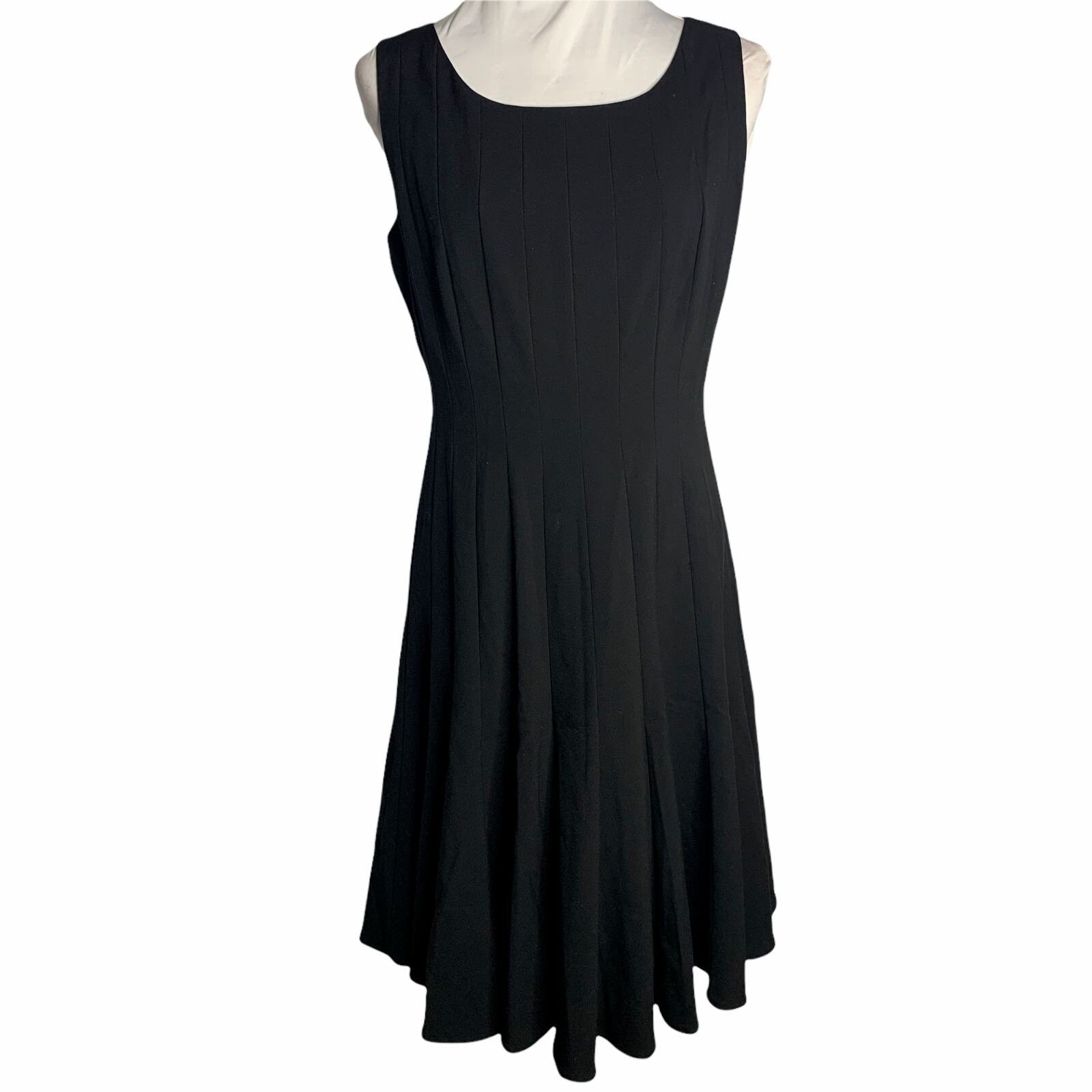 Vintage Calvin Klein Paneled Swing Dress 8 Black Sleeveless Lined Round  Neck Zip