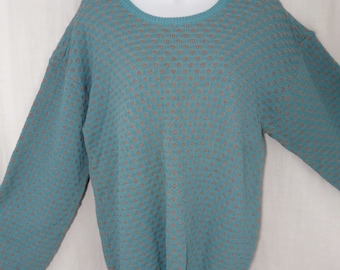 Vintage 90s Giorgio Armani S Teal Turquoise Blue Gray Polka Dot Tunic Sweater