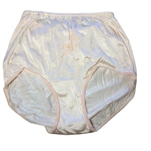 Vintage Pink Petals Peach Panties Embroidered Flower Size S Deadstock Gusset Sheer