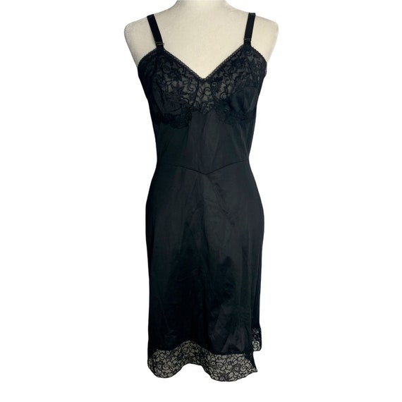 Vintage 50s Lingerie Nylon Slip S Black Lace Swee… - image 2