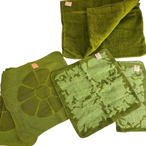 Vintage 70s Mid Century Face Cloth Hand Towel Lot 8 Avocado Green Deadstock NEW