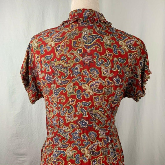 Vintage 50s Secretary Day Shirt Dress S Red Paisl… - image 6