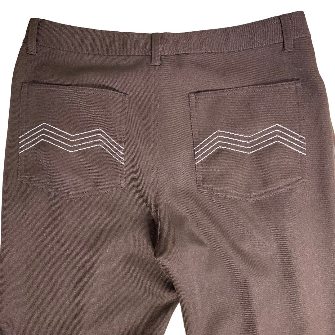 Vintage 70s Straight Leg Knit Pants 34 Brown Embroidered Vintage 70s Straight Leg Knit Pants 34 Brown Embroidered