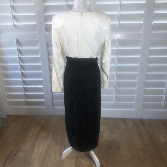 Vtg 80s Plaza South Black Ivory Sheath Dress 12 P… - image 4