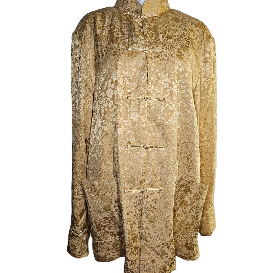 Vintage Chinese Smoking Jacket Mens Size M Gold Frog Closures Mandarin