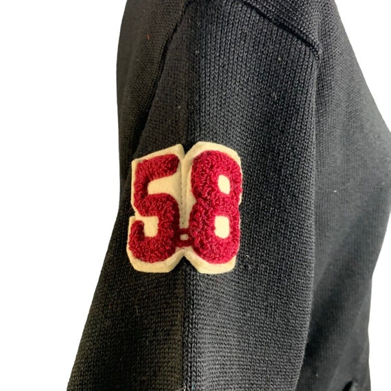 Vintage 50s Varsity Cardigan Sweater M Black Wors… - image 4