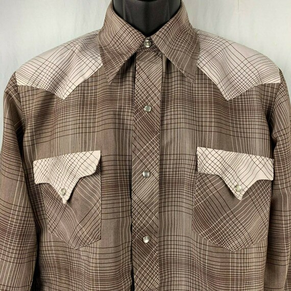 Vintage Tem Tex Western Shirt L Pearl Snap Brown W