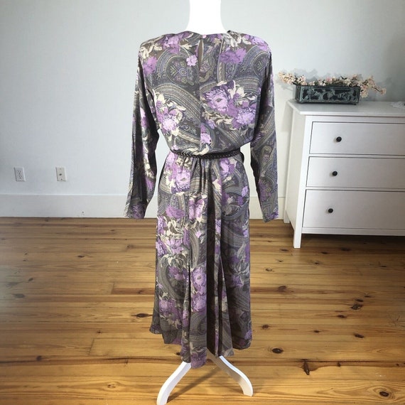 Vtg 80s Michelle Stuart Rayon Floral Print Purple… - image 4