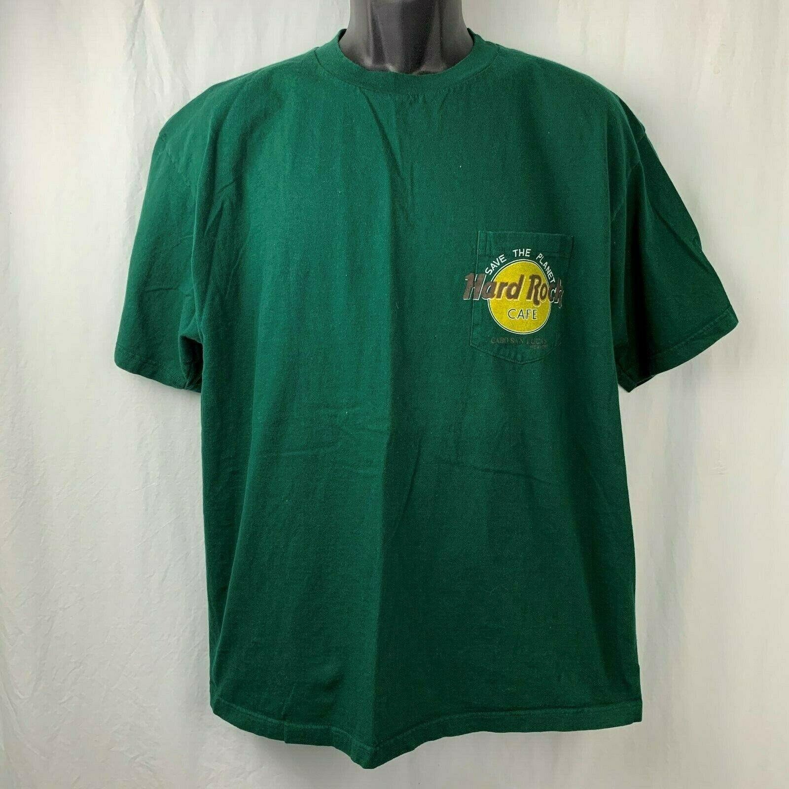 Vintage 90s Hard Rock Cafe T Shirt Green Cabo San Lucas Mexico 