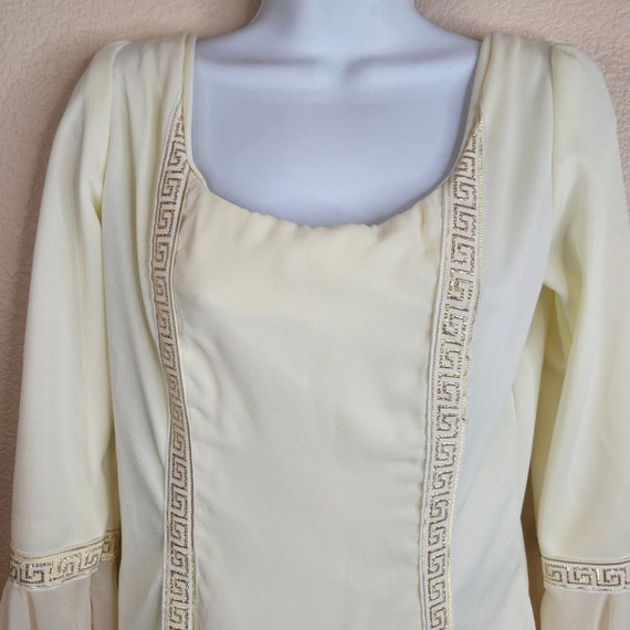 Vintage 60s Mod Dress Size S Ivory Gold Grecian G… - image 4