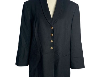 Vintage wollen Kasper-blazer met 16 zwart gevoerde sjaalkraagzakken met knopen