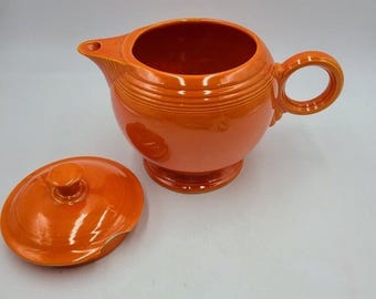 Mid Century Modern Orange Teapot Fiesta Ceramic Porcelain Top Handle Spout