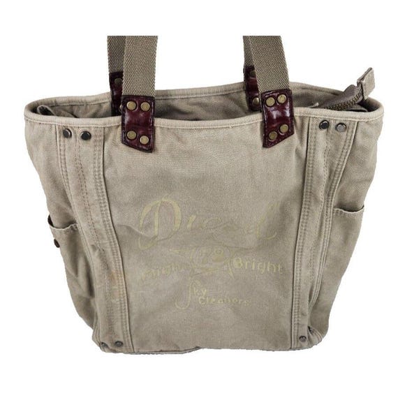 Vintage Y2K Diesel Canvas Tote Schultertasche Khaki Industrial Lederverzierung Etsy