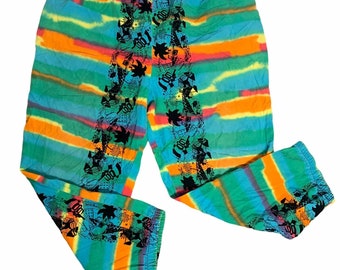 Vintage Morey Boogie Parachute Pants L Tie Dye Elastic Waist Pockets Beach Wear