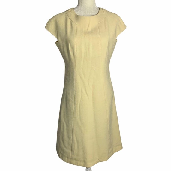 cream wool shift dress Vintage 60s Adele Simpson Wool Shift Dress M Cream Lined Metal Zip Cap  Sleeves