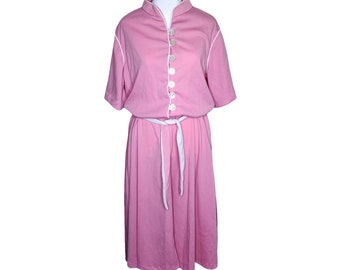 Vintage 1970s Shirt Dress Womens Size L Pink Polyester Waitress