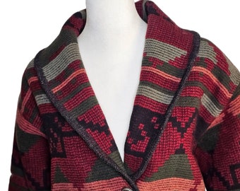 Vintage 80s Eddie Bauer Jacket Coat Womens Size XS Red Wool Aztec